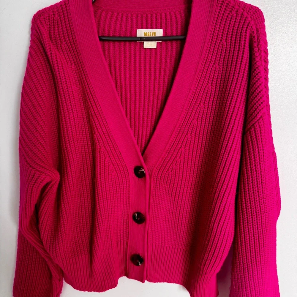 Maeve Women's Bright Pink Cardigan Sweater - Picture 4 of 7